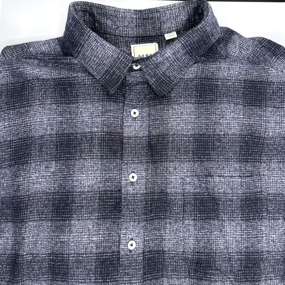 ROWM Mens Navy Blue Grey Textured Plaid Long Sleeve Button Down Shirt‎ 2XT